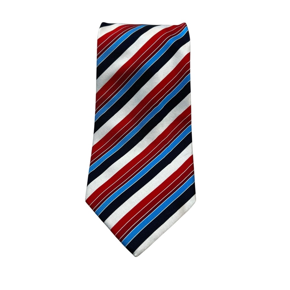 Burberry Tie Mens White Red Blue Striped Silk Classic Necktie‎ Formal
